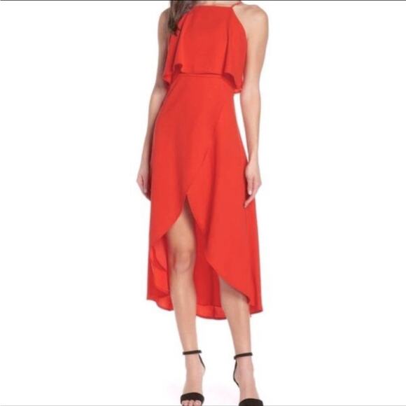 Anthropologie Dresses & Skirts - NWT Anthropologie Stella Bright Red Pink Hi Low Midi Dress Adjustable Straps M